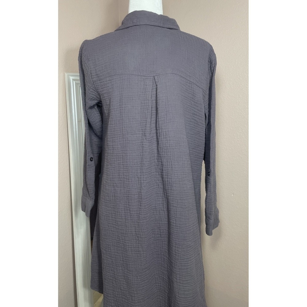Joan Rivers Gray Gauze Cotton Tunic Dress Button Front Small Petite SP - Picture 2 of 9